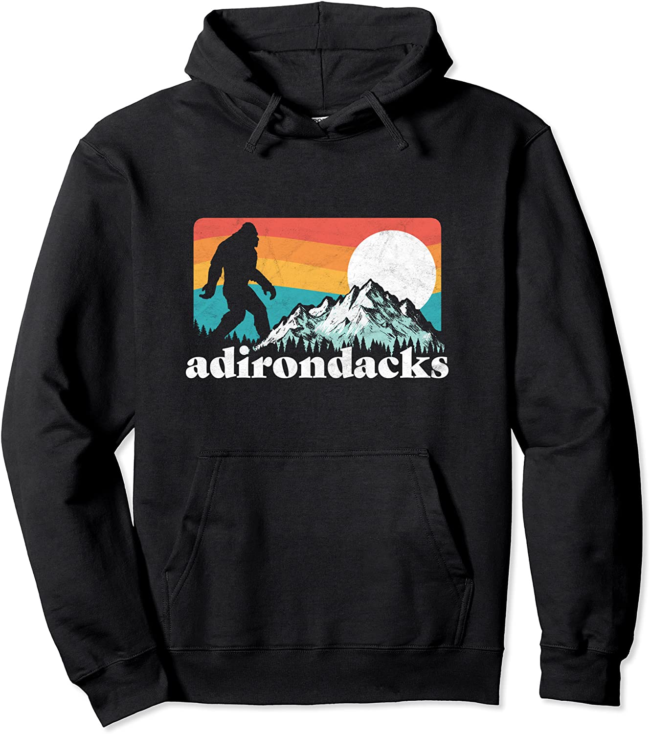 Adirondacks Retro Bigfoot New York Mountains Pullover Hoodie