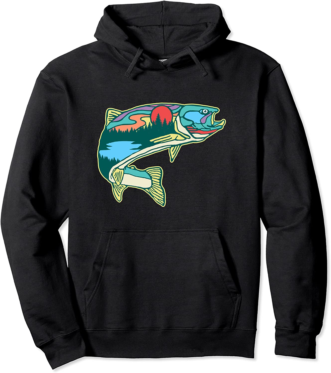 Nature Trout Illustration Vintage Fly Fishing Retro Graphic Pullover Hoodie