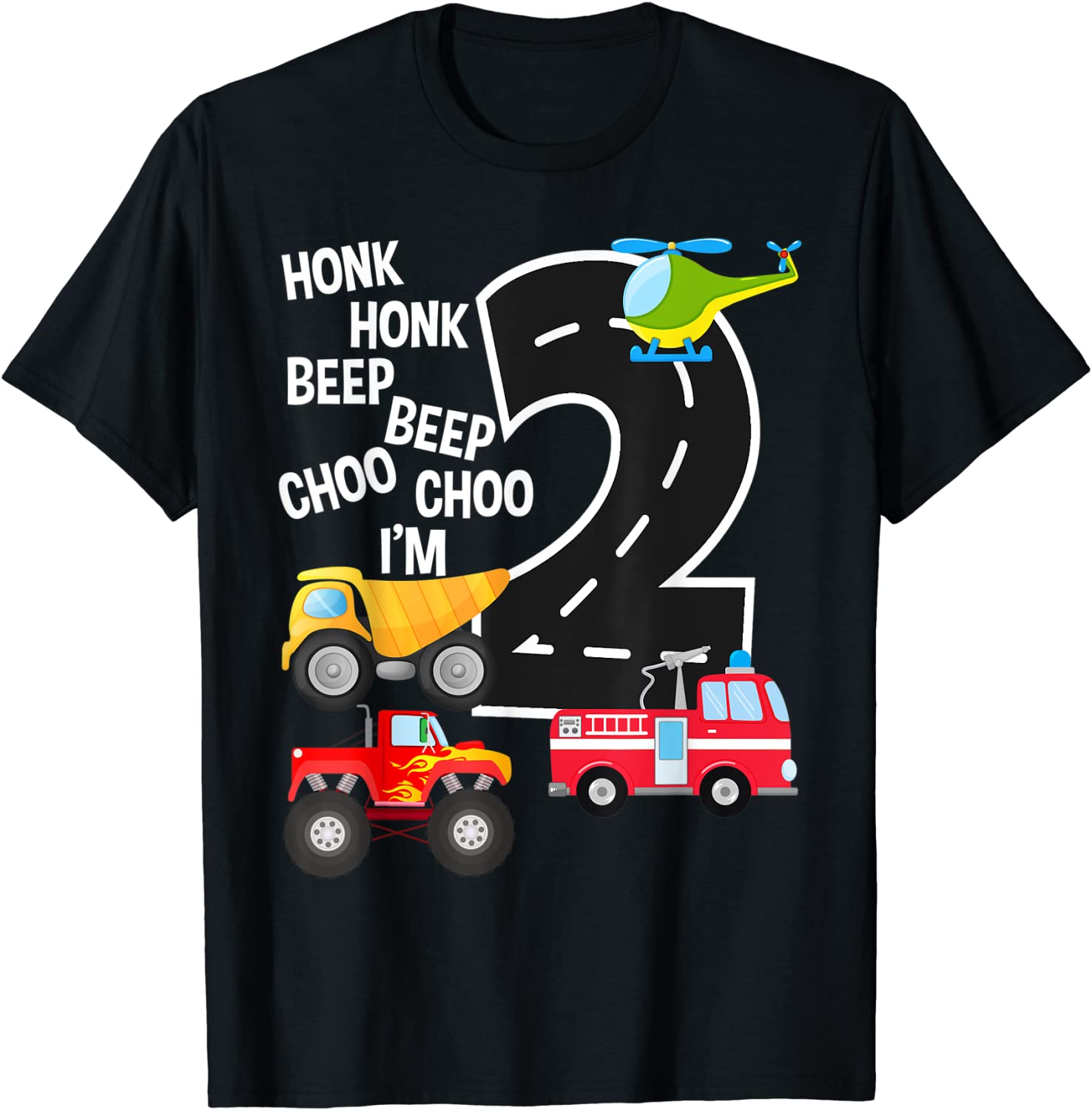 Kids Trucks 2nd Birthday Party Toddler Im 2 Year Old Bday T-Shirt