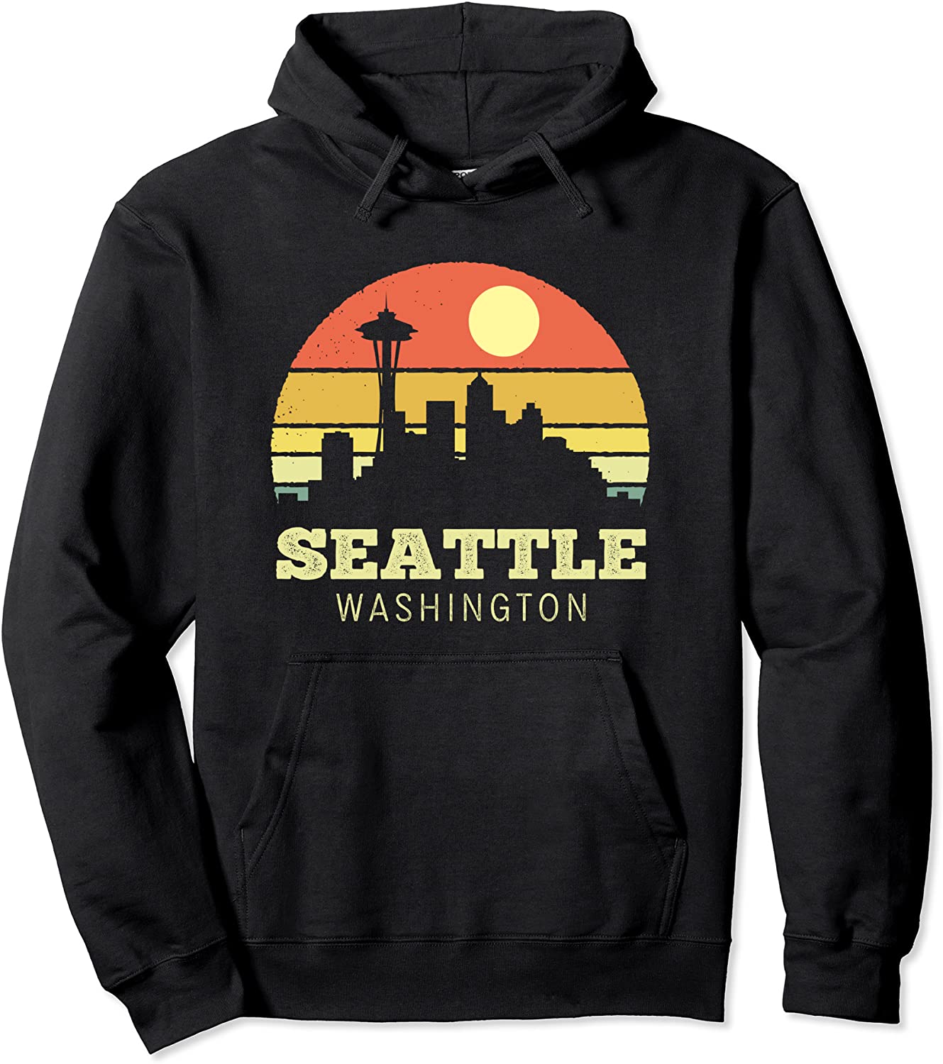 Seattle Washington Vintage Sunset City Needle Retro Style Pullover Hoodie