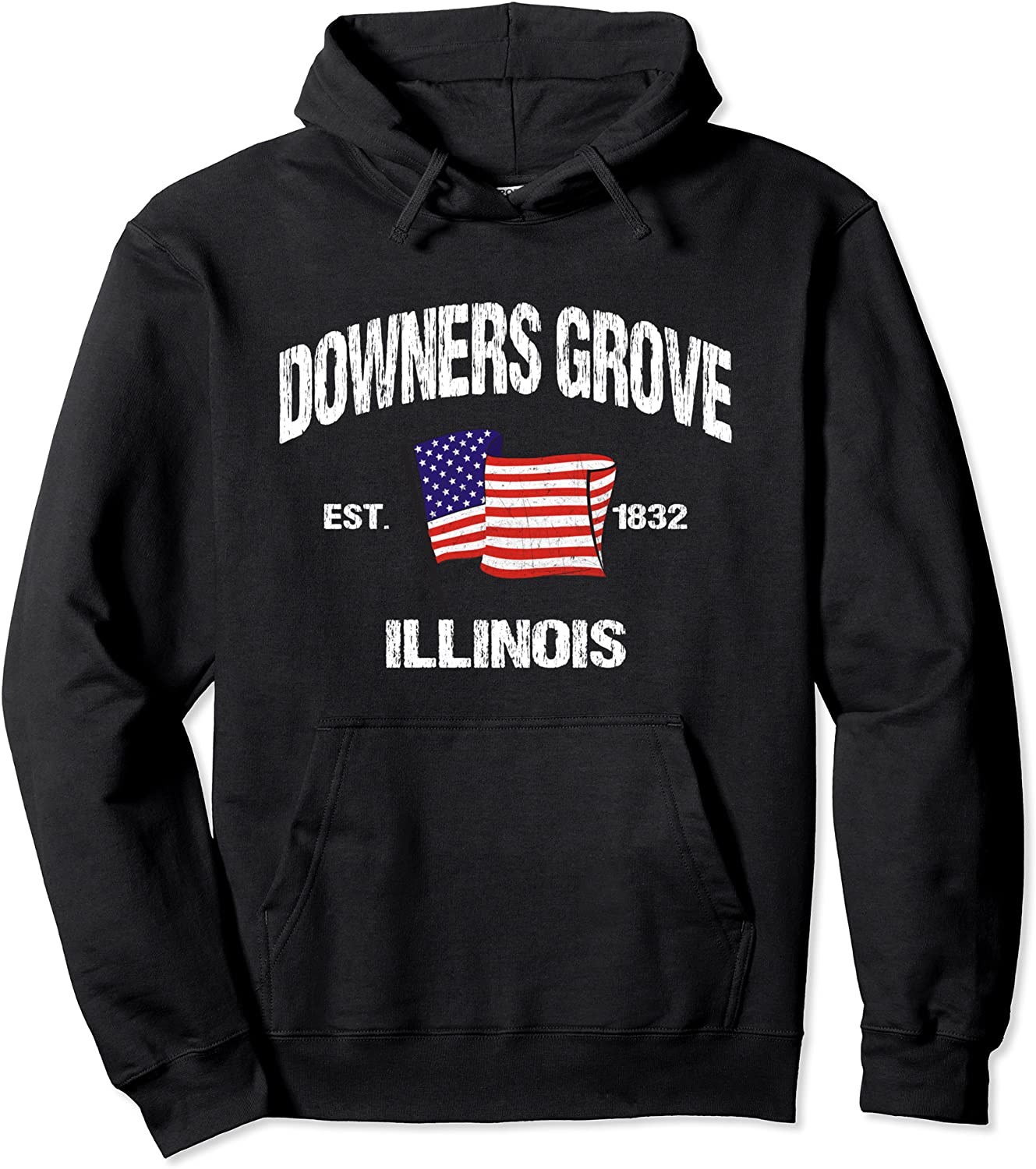 Downers Grove Illinois IL USA Stars Stripes Vintage Style Pullover Hoodie