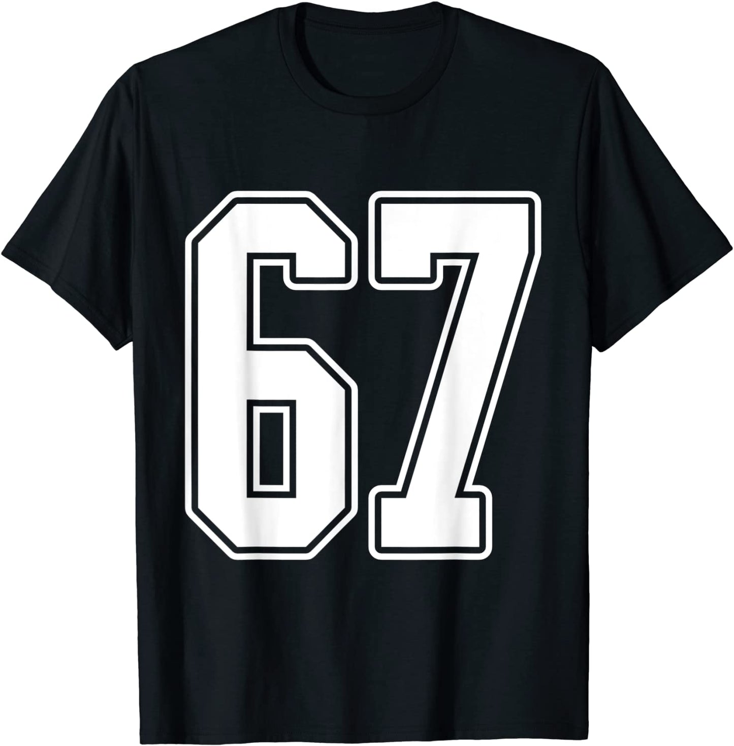 67 White Outline Number 67 Sports Fan Jersey Style T-Shirt