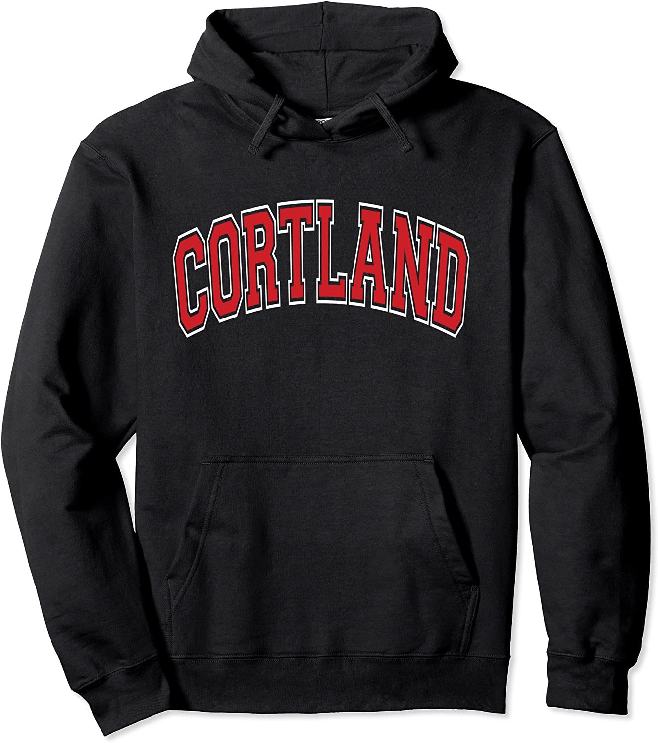 Cortland NY New York Varsity Style Red Text Pullover Hoodie