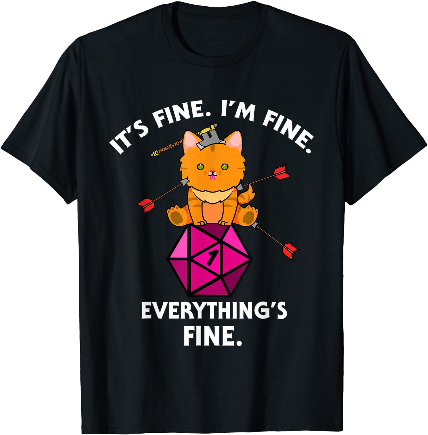 Its Fine Im Fine Everythings Fine Funny D20 Fail Dungeon Cat T-Shirt
