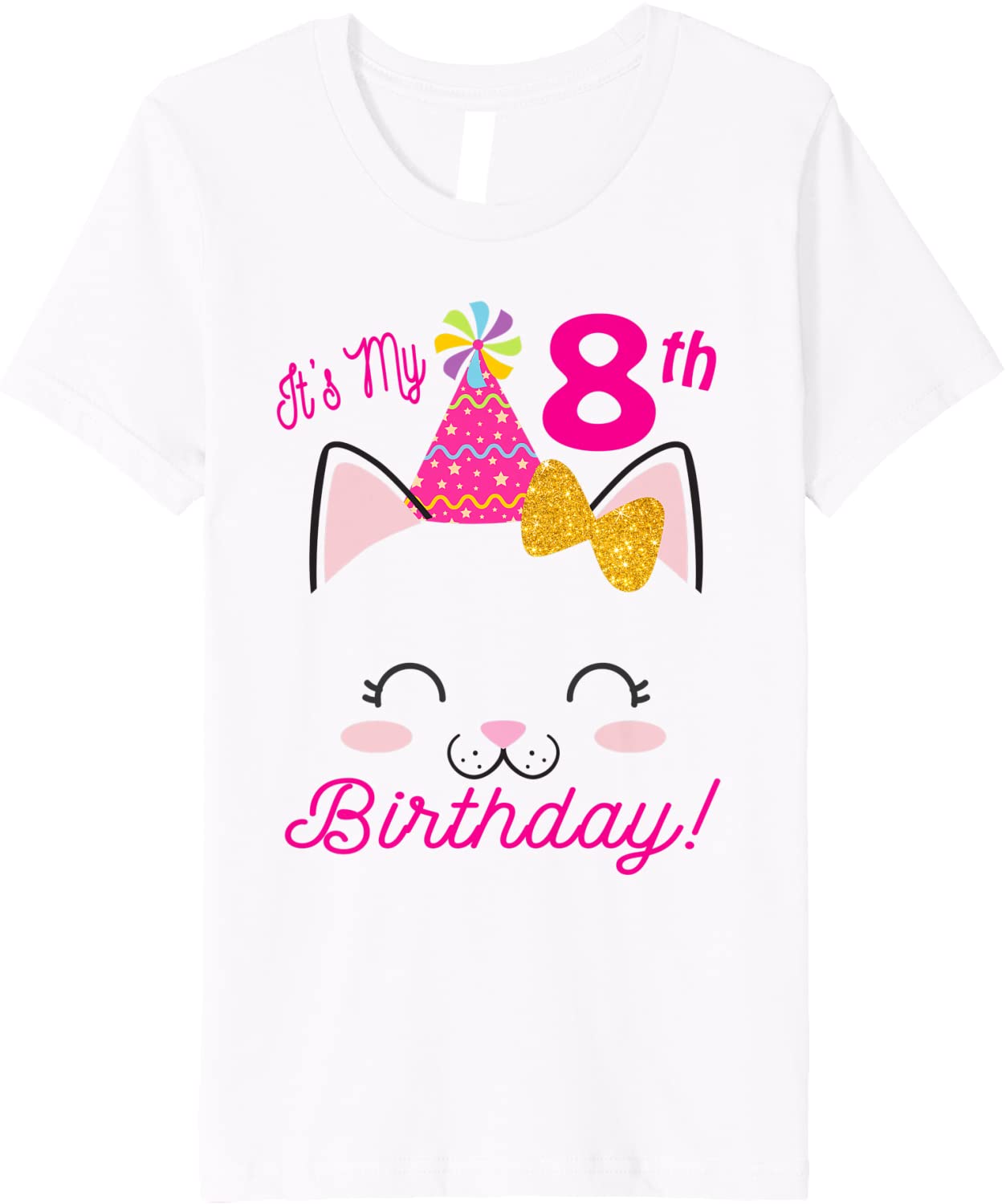 Kids Its My 8th Birthday Shirt Girl Kitty Cat theme Party eight Premium T-Shirt