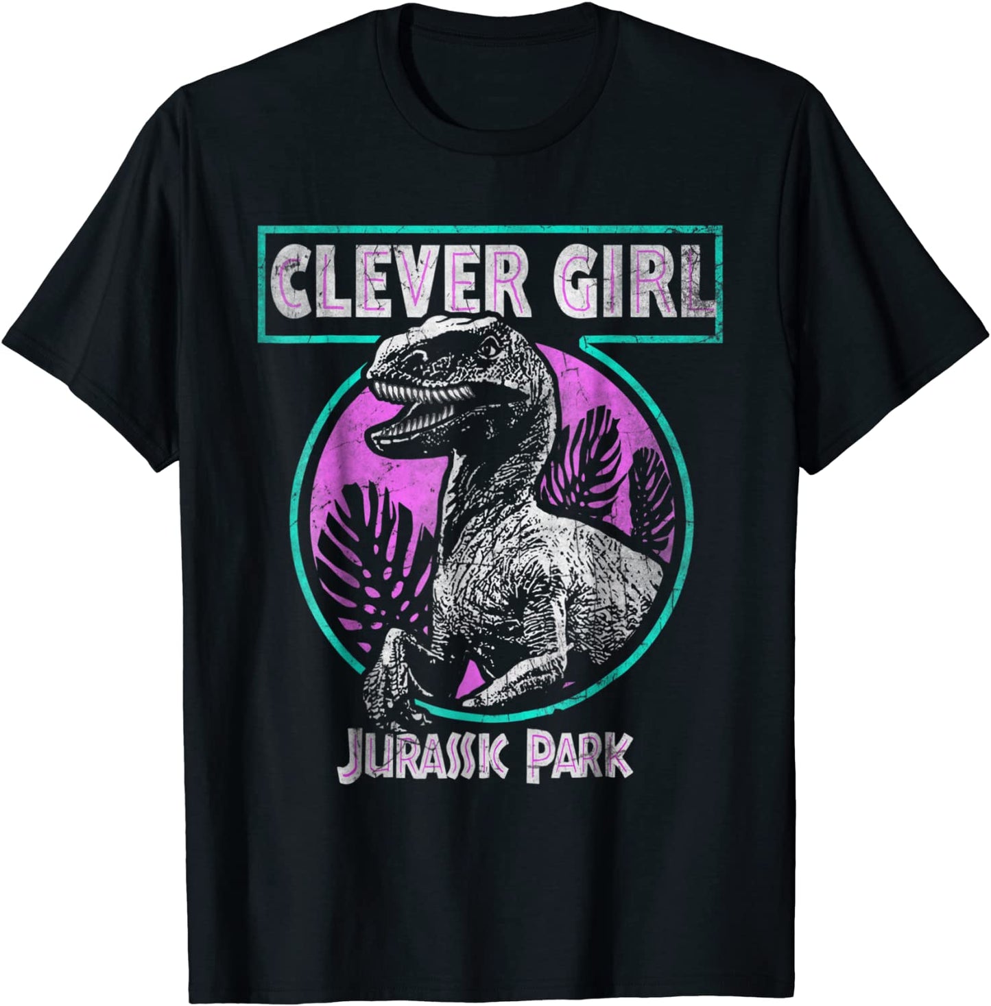 Jurassic Park Distressed Teal Raptor Clever Girl T-Shirt