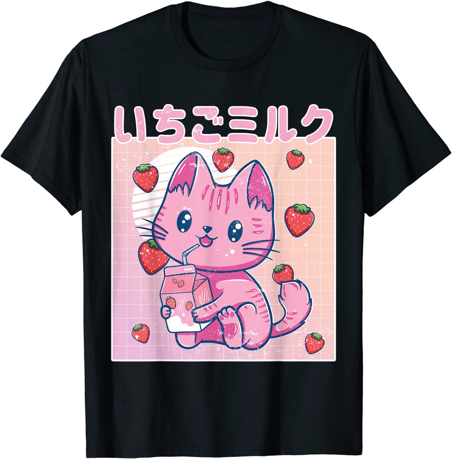 Vaporwave Strawberry Cat 90s Japanese Kawaii Strawberry Milk T-Shirt
