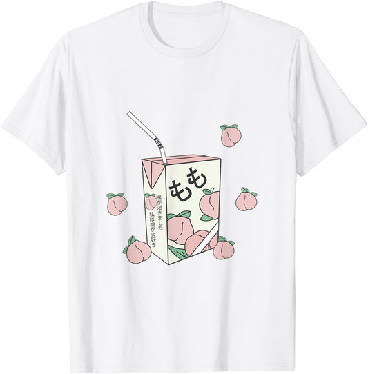 90s Japanese text Aesthetic girl Peach Juice otaku anime T-Shirt
