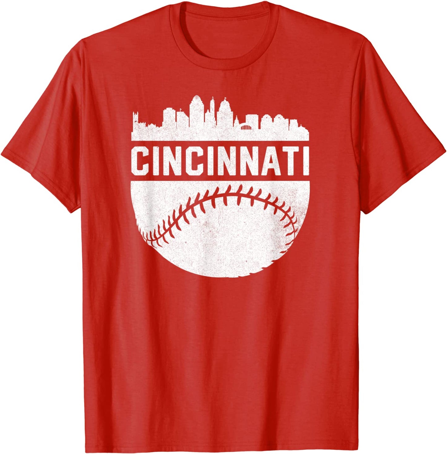 Vintage Downtown Cincinnati Ohio Skyline Baseball T-Shirt