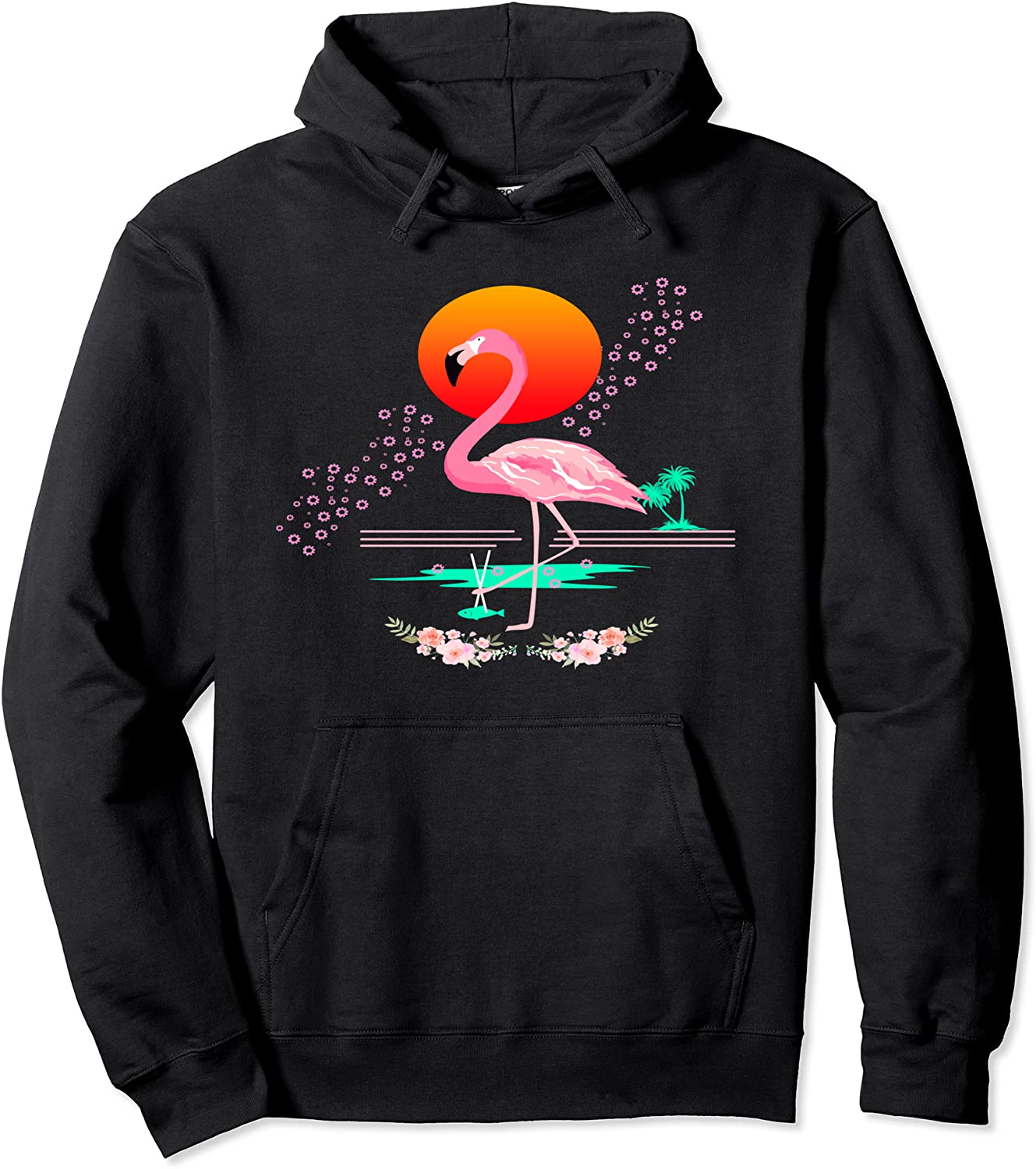 Japan Inspired Flamingo Sakura Cherry Blossoms Chopsticks Pullover Hoodie