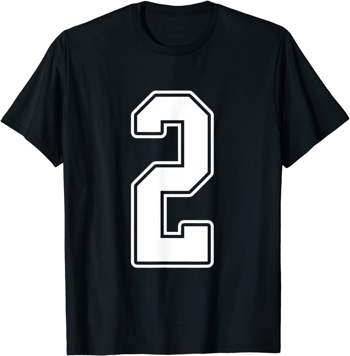 2 White Outline Number 2 Sports Fan Jersey Style Football T-Shirt