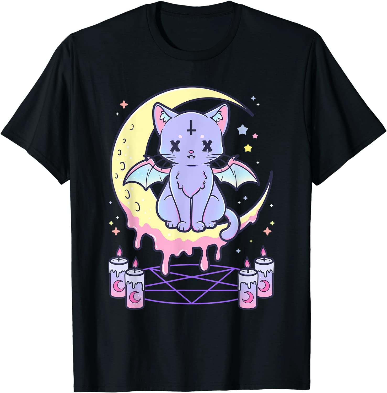 Kawaii Pastel Goth Cute Creepy Black Cat T-Shirt