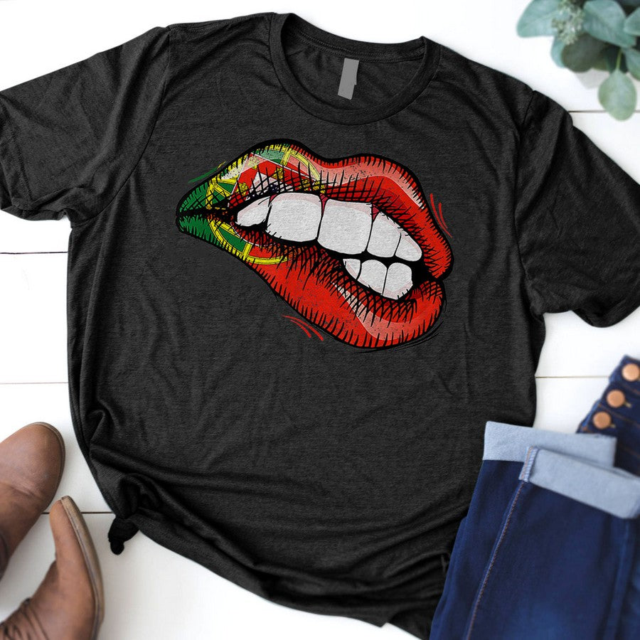 Sexy Biting Lips Portugal Pride Portuguese Flag T-Shirt