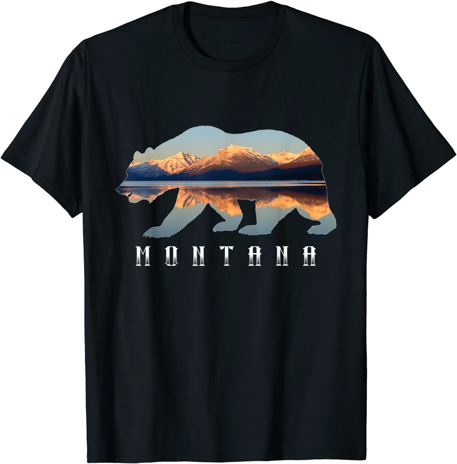 Montana Bear with Glacier National Park Lake Image Souvenir T-Shirt