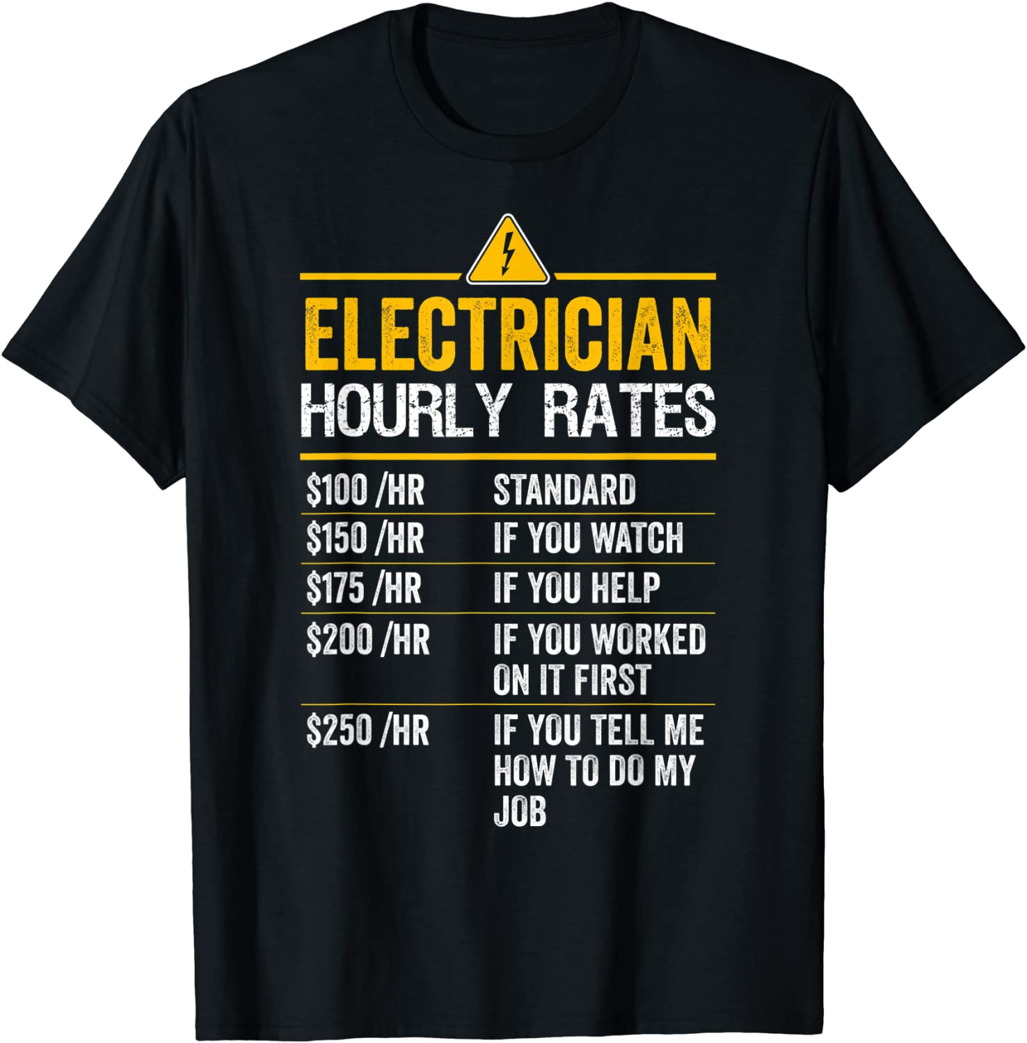Funny Electrician Hourly Rates Lineman Gift for Electricians T-Shirt