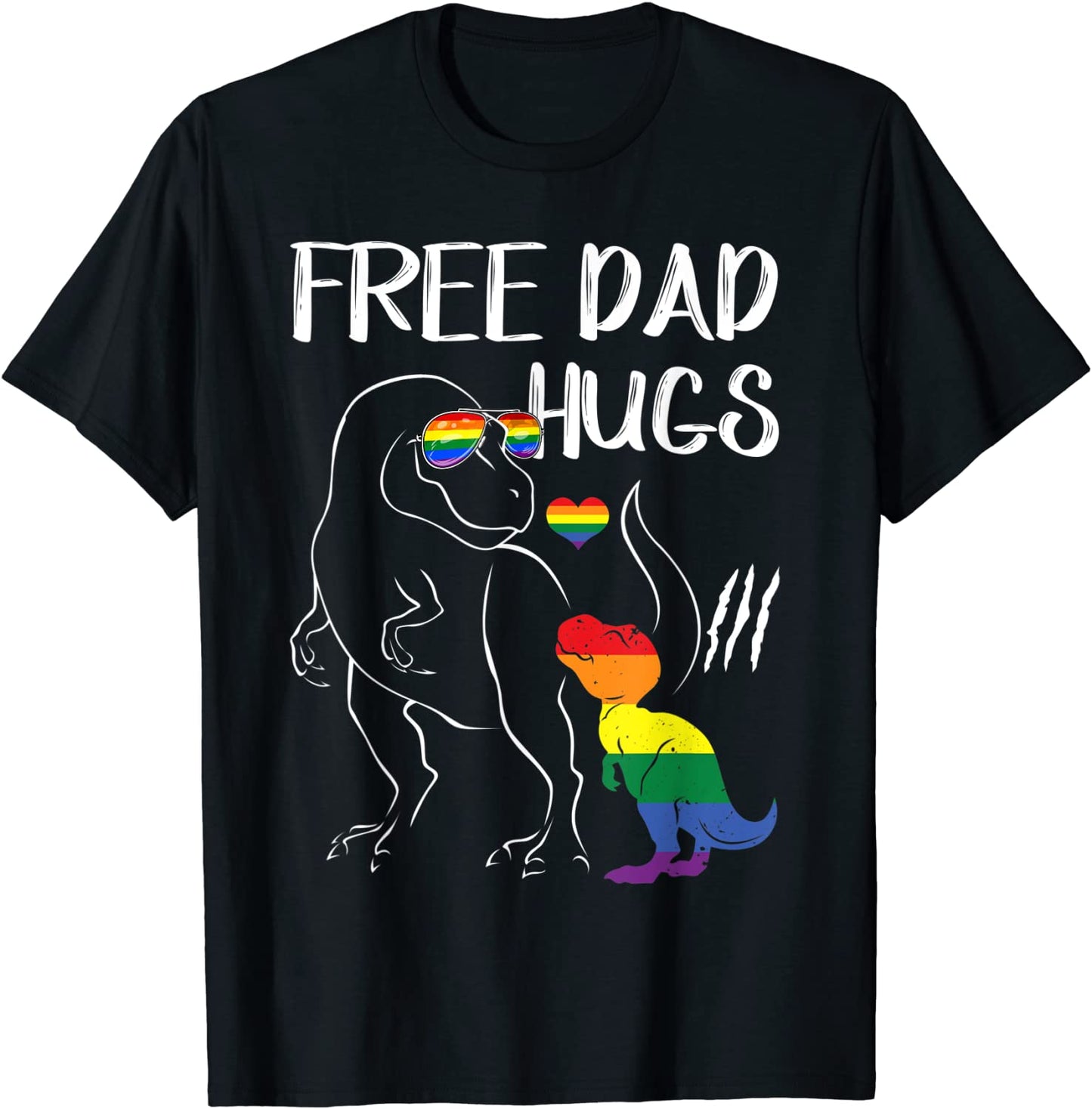 Free Dad Hugs LGBT Pride Dad Dinosaur Rex T-Shirt Gift