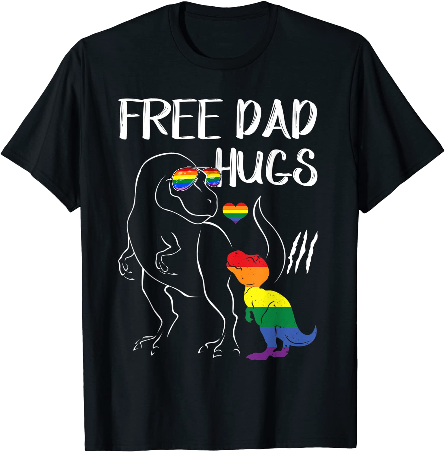 Free Dad Hugs LGBT Pride Dad Dinosaur Rex T-Shirt Gift
