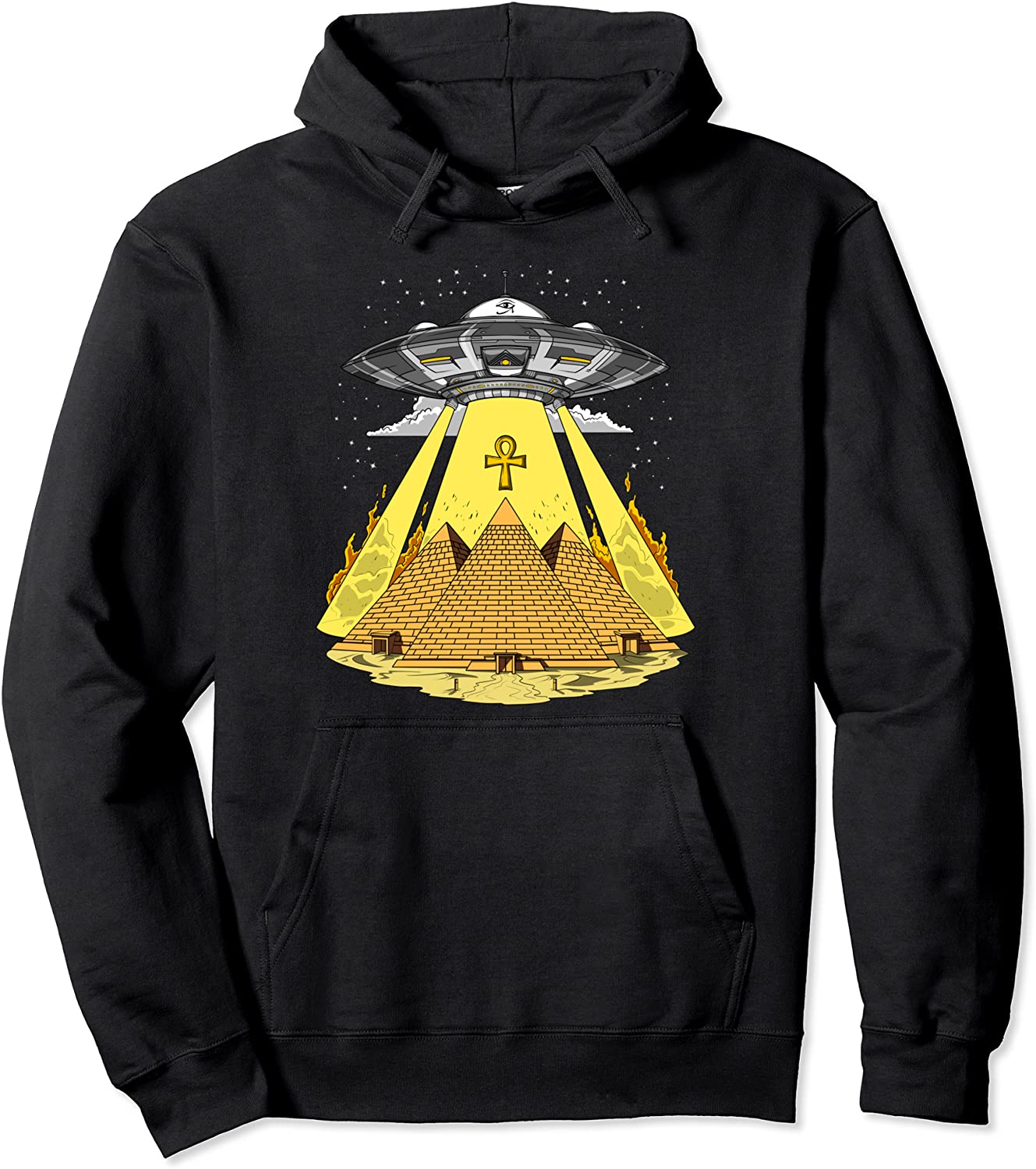 Egyptian Pyramids Alien Abduction Space UFO Ankh Symbol Pullover Hoodie