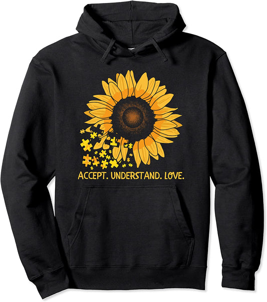 Accept Understand Love Sunflower Autism Awareness Pullover Hoodie