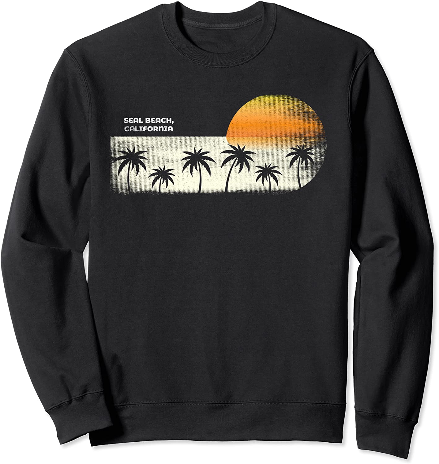 Vintage Seal Beach CA Ocean Sunset and Palm Trees Sweatshirt