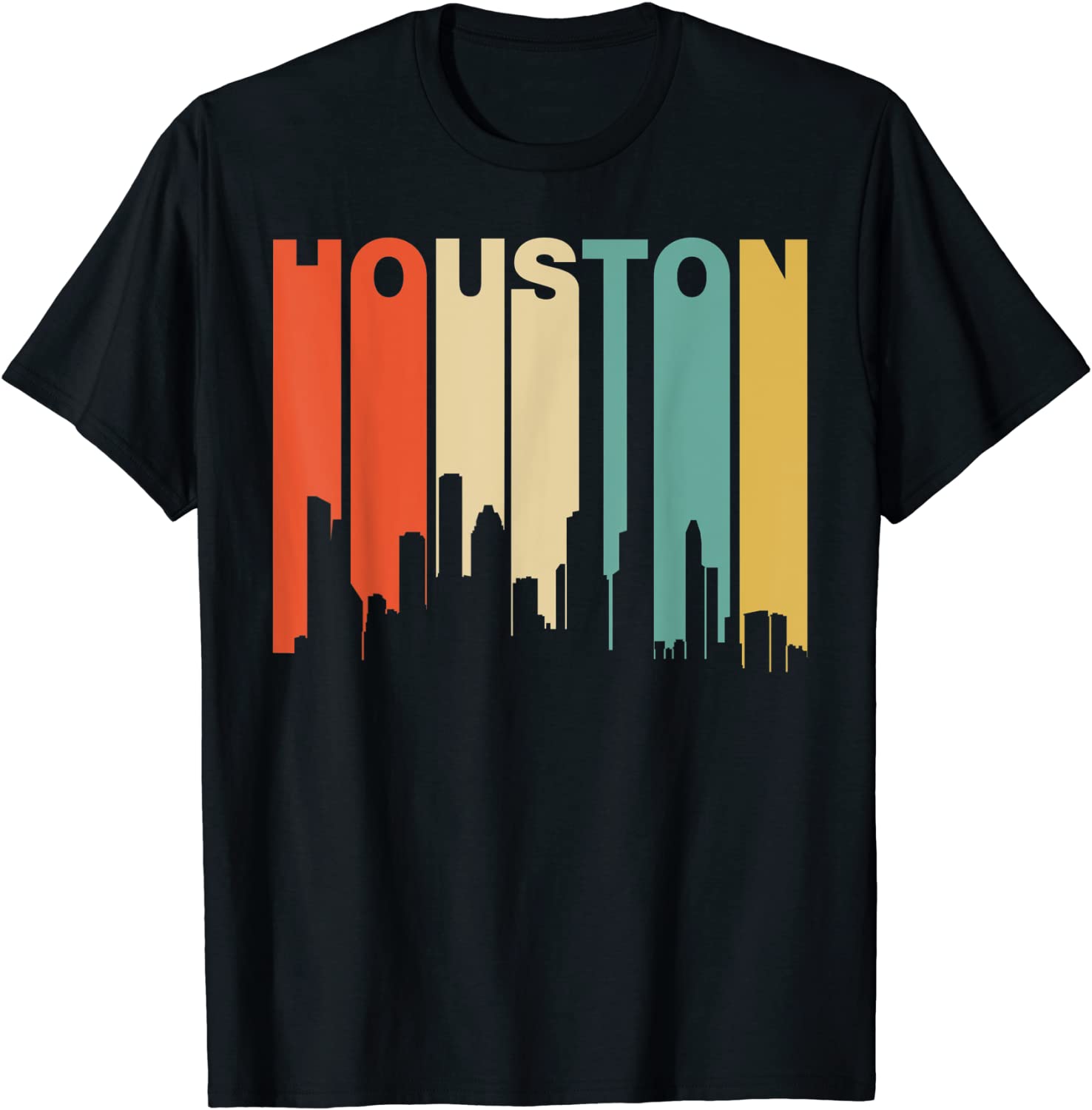 Retro 1970s Style Houston Texas Skyline T-Shirt