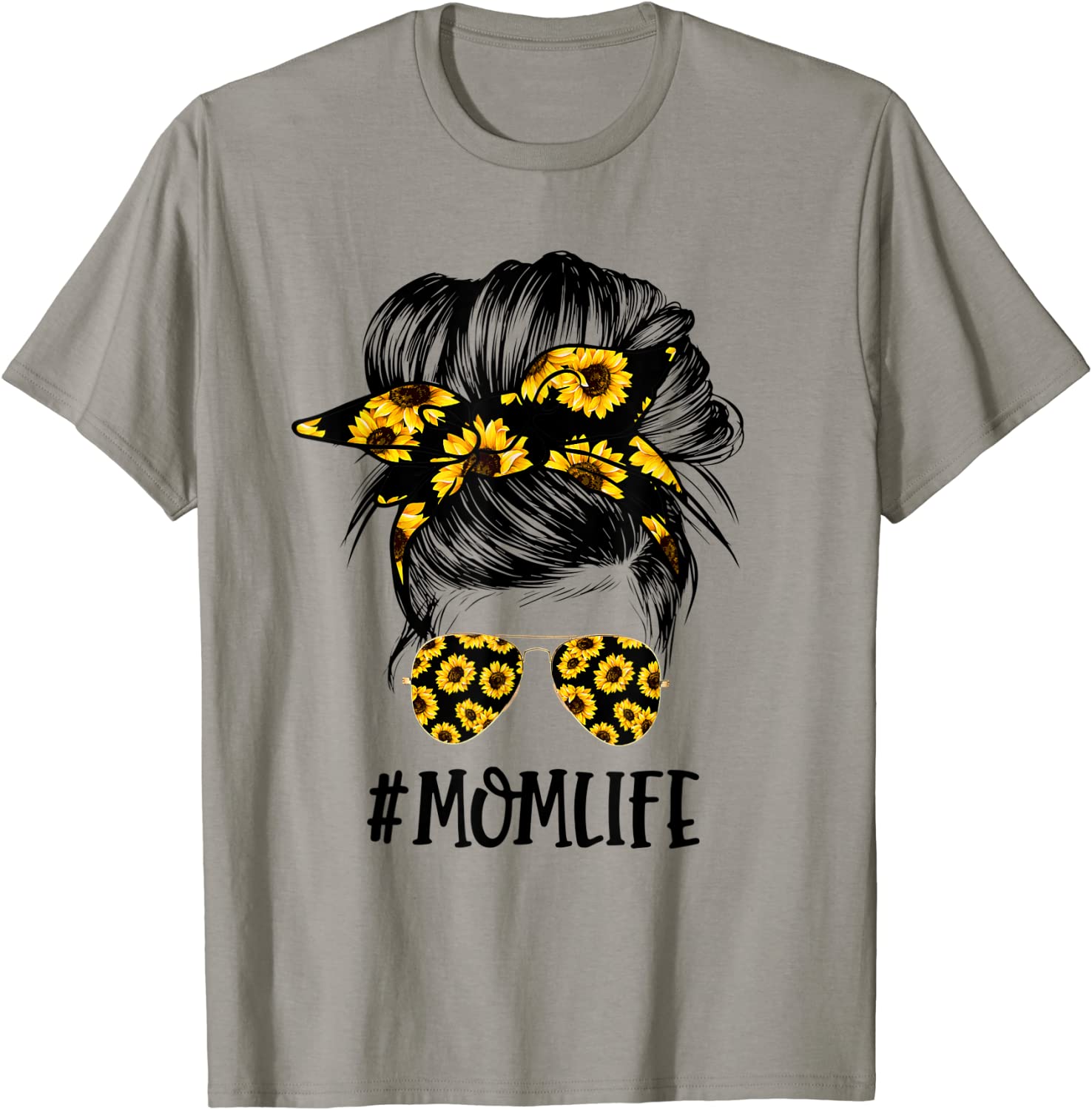 Sunflowers Mom Life Mom Skull Bun Hair Sunglasses Headband T-Shirt