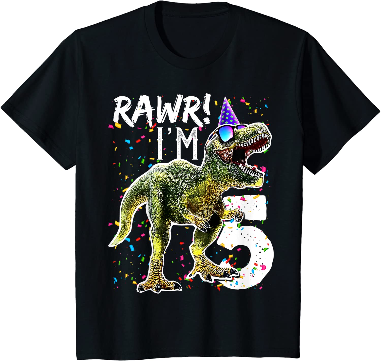 Kids Rawr Im 5 5th Birthday Party T Rex Dinosaur Gift for Boys T-Shirt