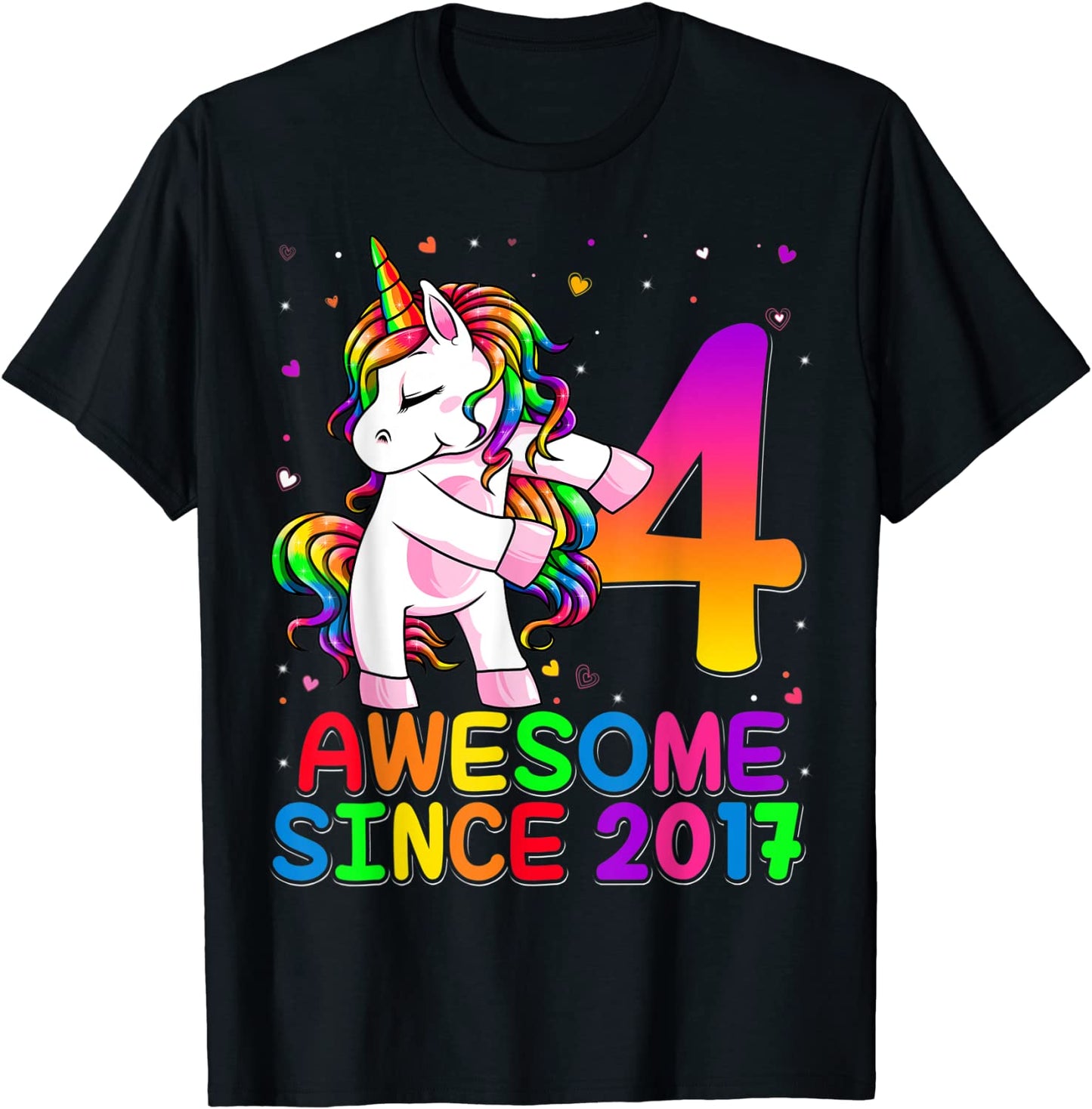 4 Years Old Unicorn Flossing 4th Birthday Girl Unicorn Party T-Shirt