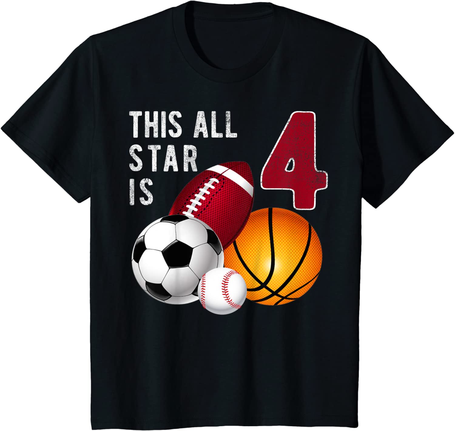 Kids This All Star is 4 Years Old Gift For Kids Birthday Tee T-Shirt
