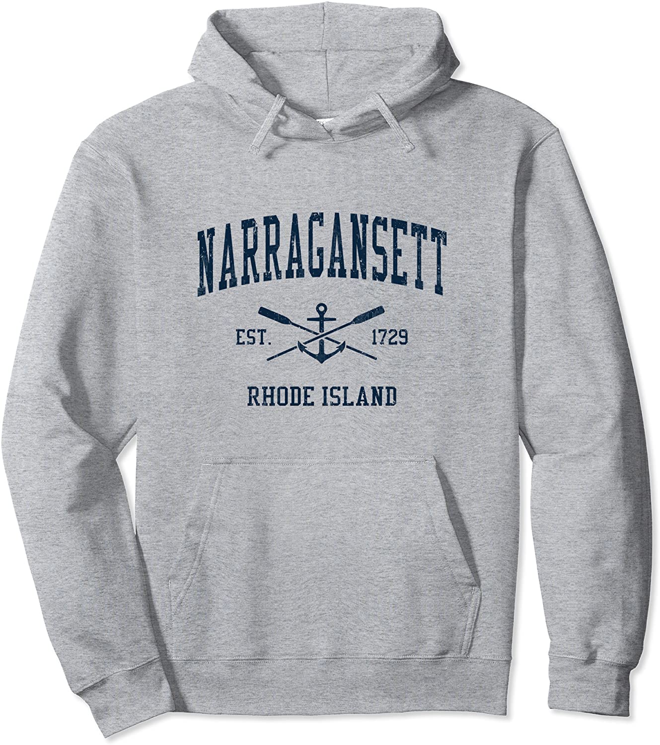 Narragansett RI Vintage Navy Crossed Oars Boat Anchor Pullover Hoodie