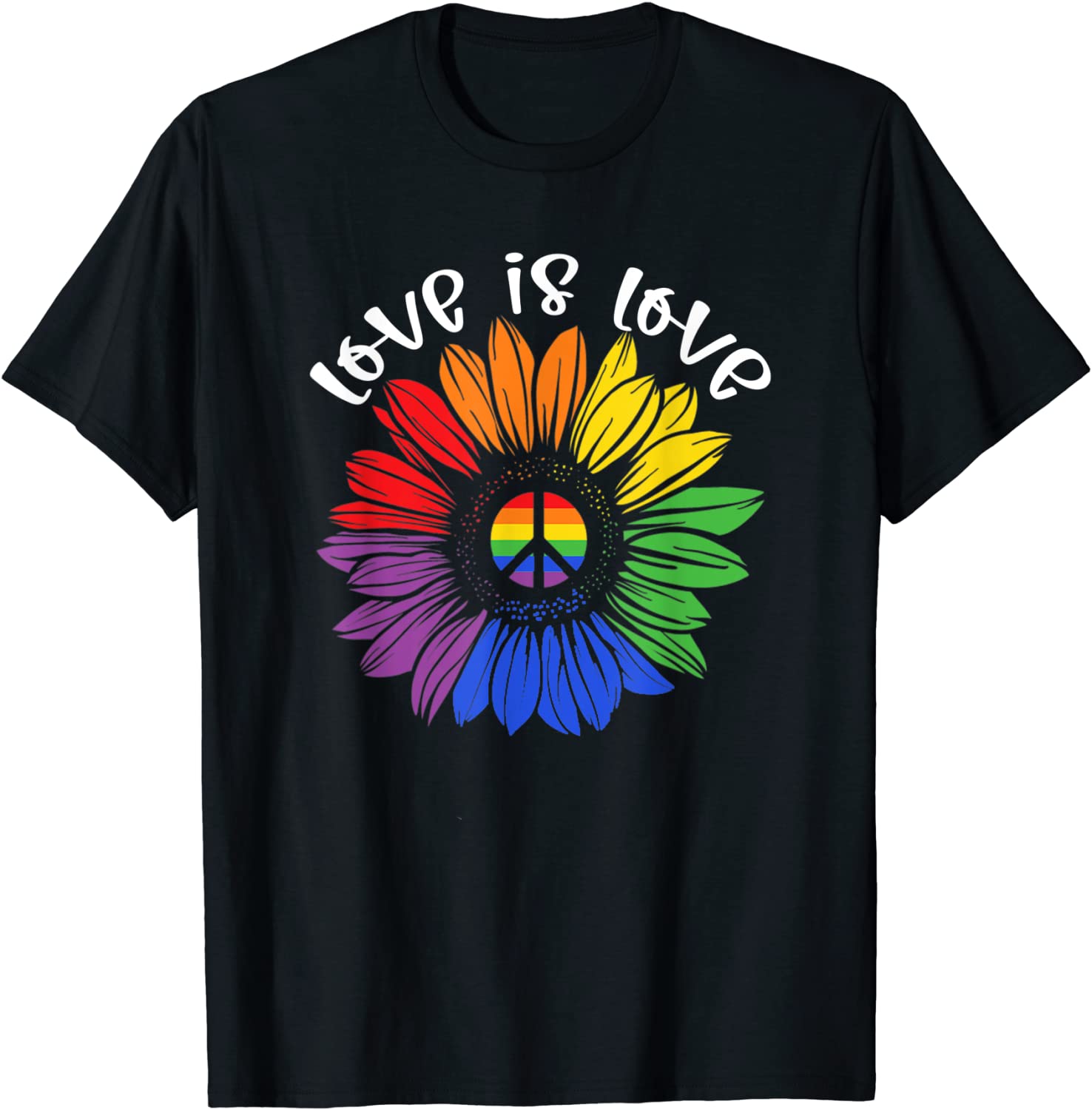 Love Is Love Rainbow Sunflower LGBT Gay Lesbian Pride T-Shirt
