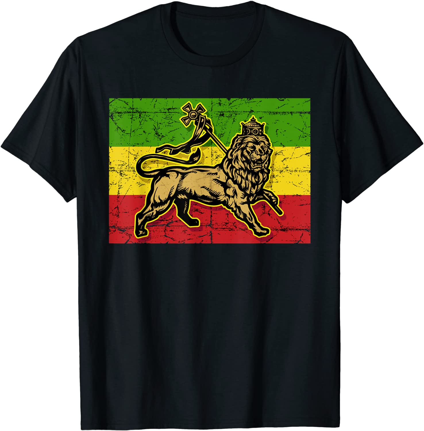 Lion of Judah Rasta Ethiopian Cross Reggae Old Ethiopia Flag T-Shirt