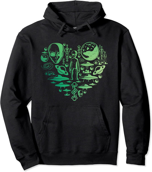 Aliens UFO Enthusiast lovers heart men women kids Abduction Pullover Hoodie