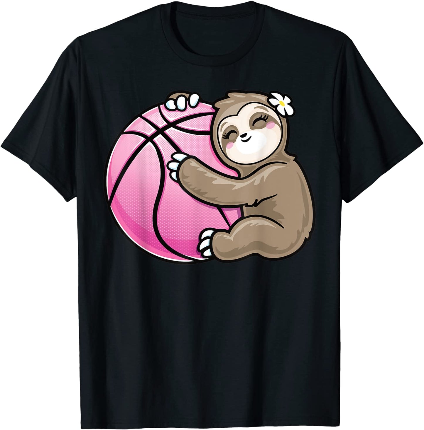 Sloth Hug Pink Ball Girls Basketball Sports Lover Cute T-Shirt
