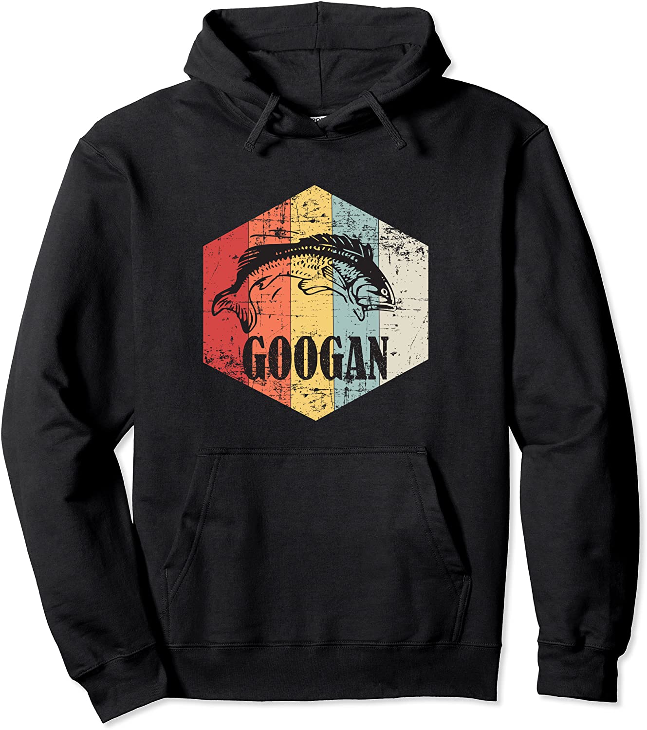 Retro Vintage Sunset Googan Fish Fishing Silhouette Gift Pullover Hoodie