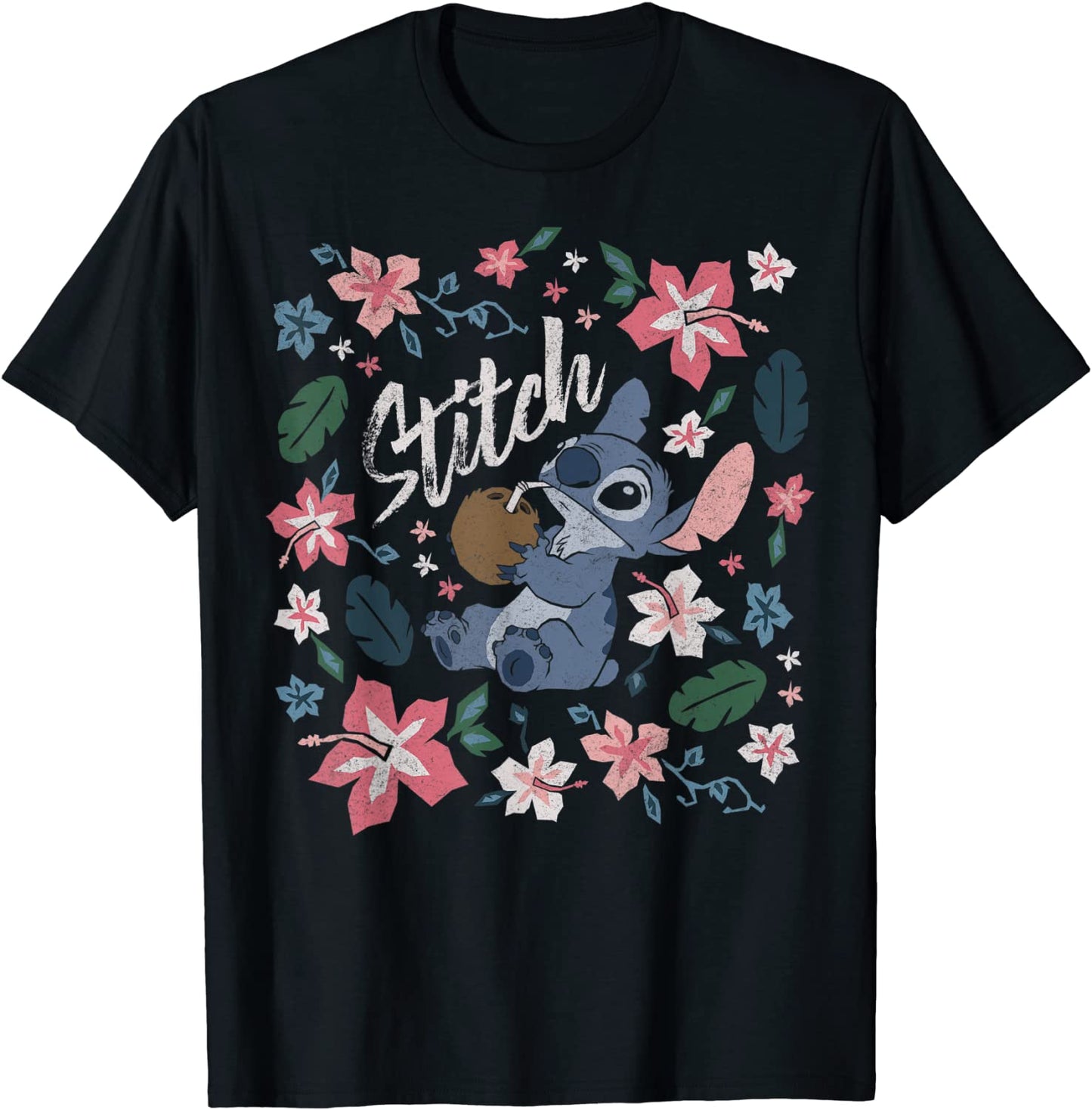 Disney Lilo Stitch Floral Stitch Coconut Portrait T-Shirt