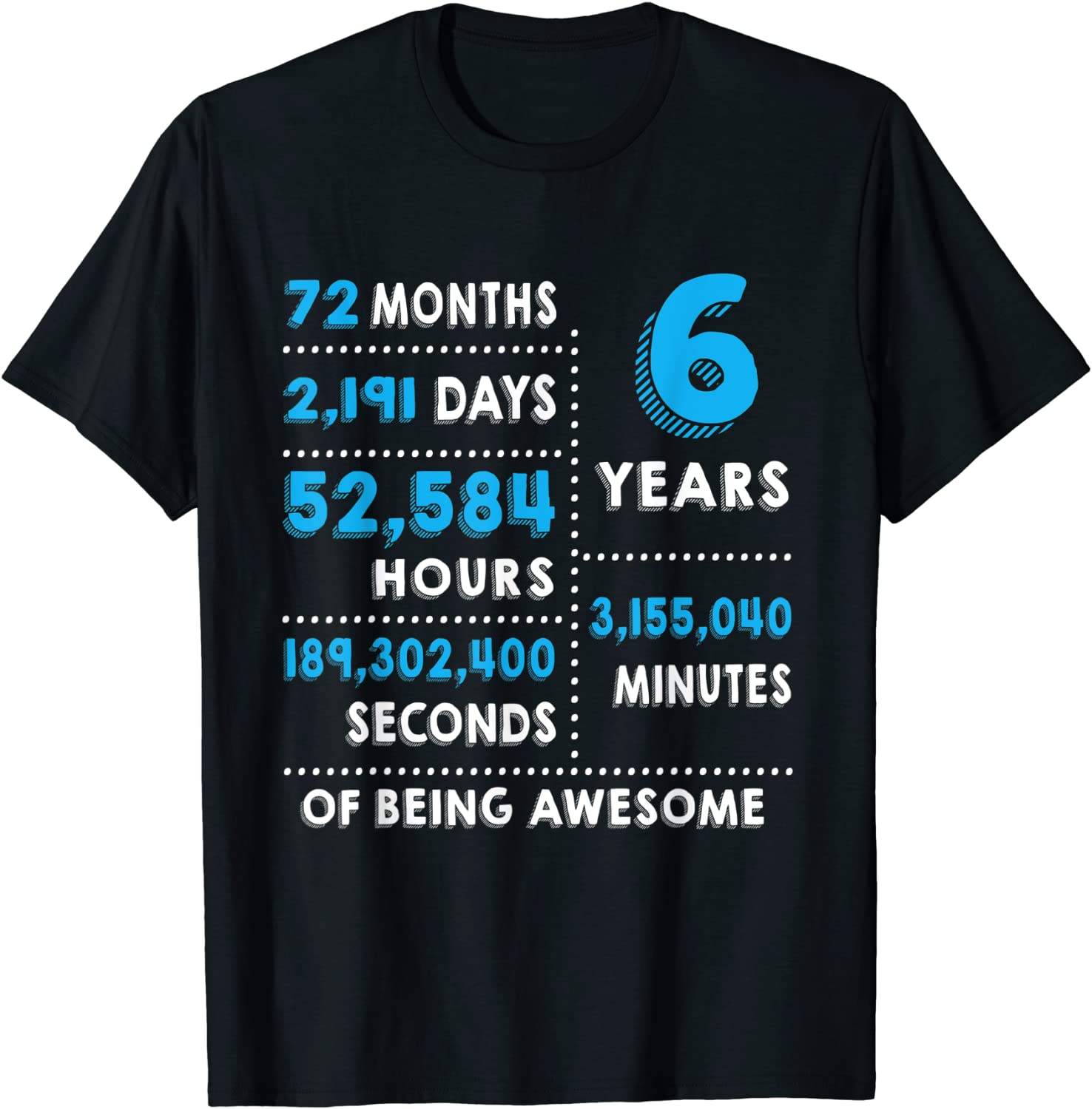 6th Birthday Gift T Shirt 6 Years Old Being Awesome Tee T-Shirt