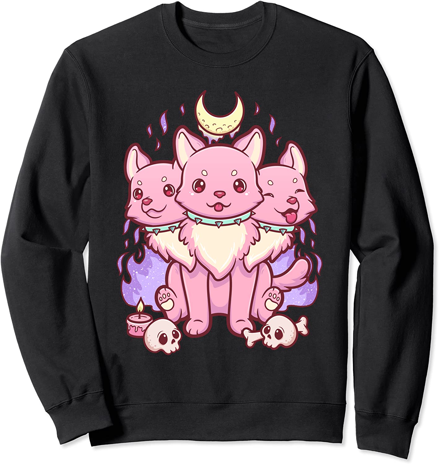 Kawaii Pastel Goth Cute Creepy 3 Headed Dog Sweatshirt
