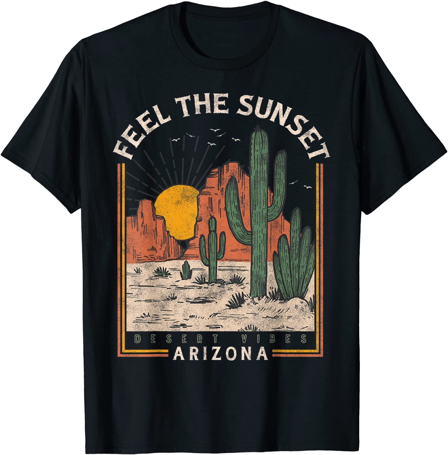 Vintage Feel Sunset Desert Vibes Arizona Mountain Cactus T-Shirt