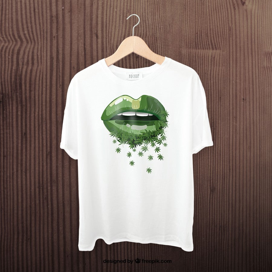 Womens Funny Sexy Lips Cannabis Marijuana Weed Gift For Men Women V-Neck T-Shirt