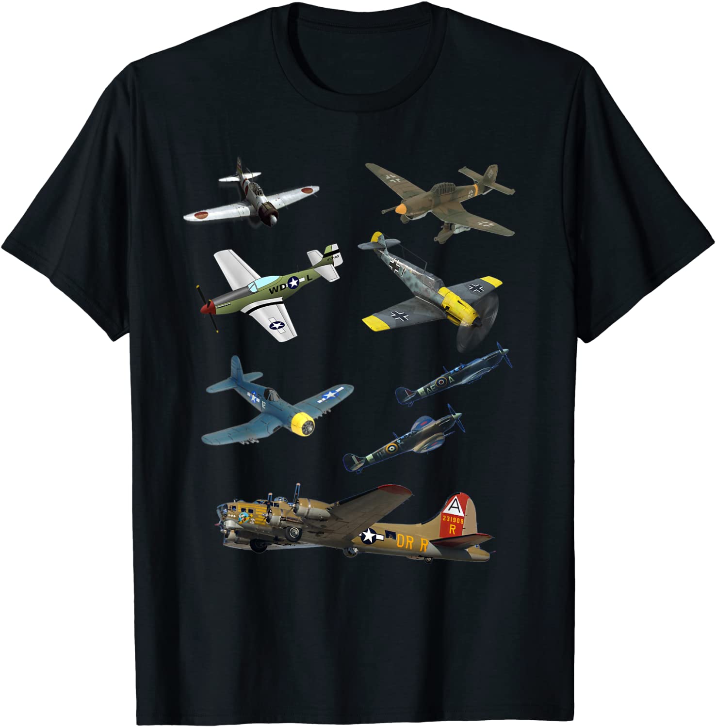 WW2 Planes Warbirds P51 Mustang Spitfire Messerschmitt T-Shirt