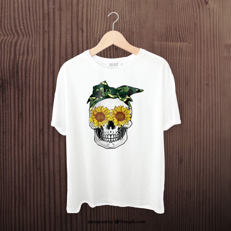 Sunflower Skull Camouflage Bandana T-Shirt
