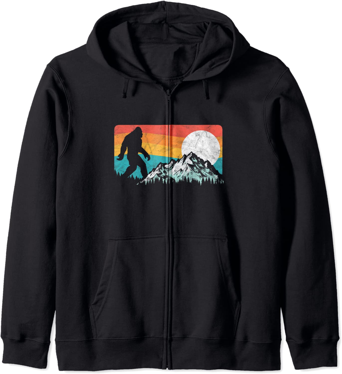 Retro Bigfoot Silhouette Rocky Mountains 80s Graphic Hoodie