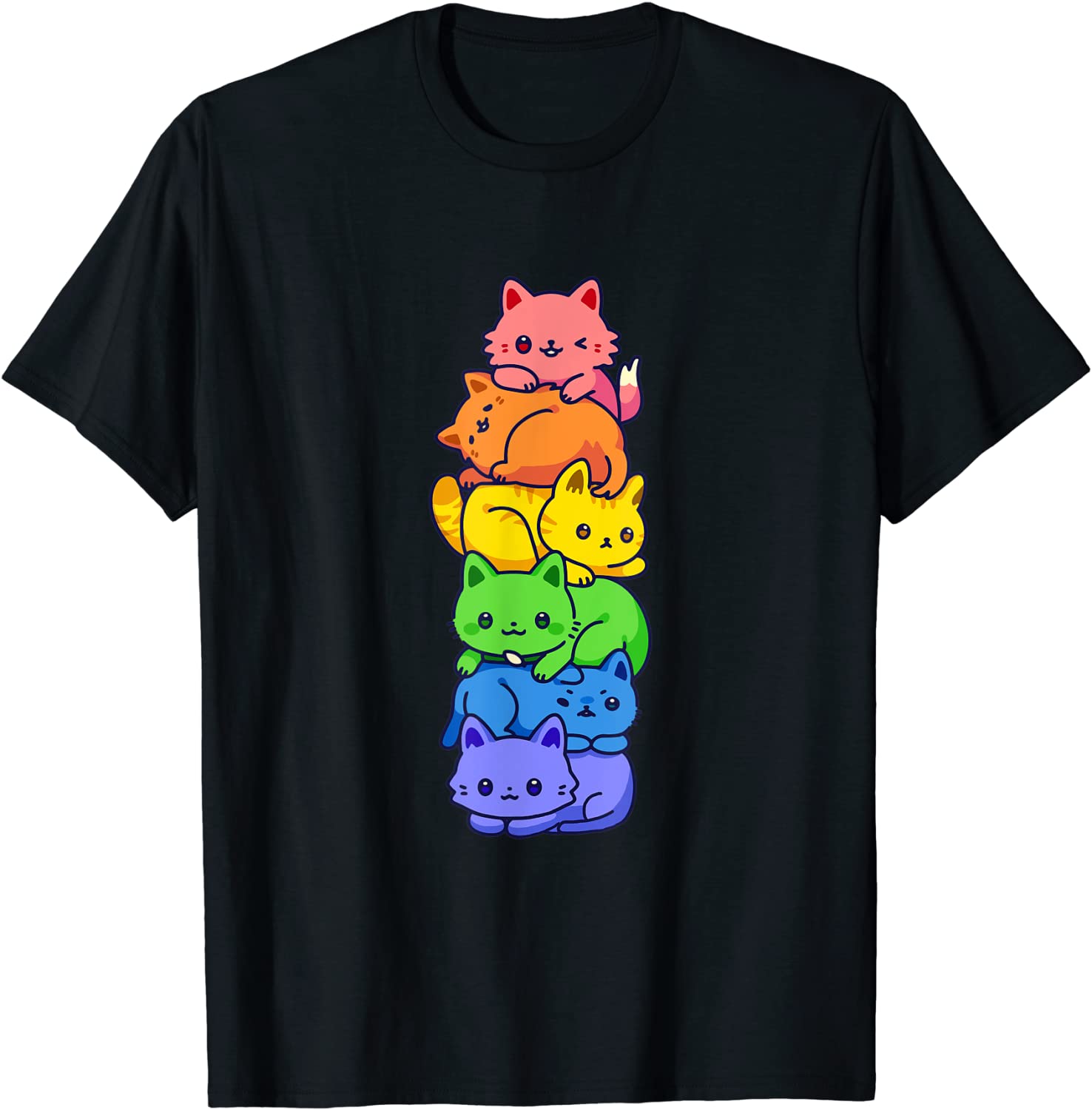 Gay Pride Cat LGBT Kawaii Cats Pile Cute Anime Rainbow Flag T-Shirt