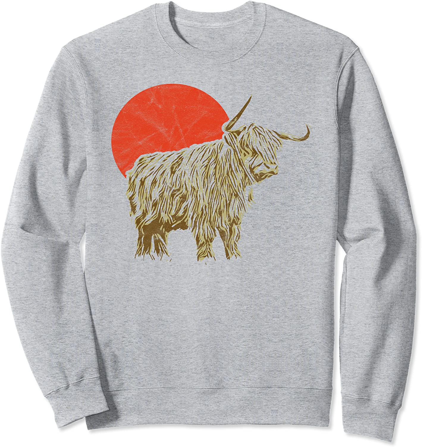 Vintage Highland Cattle Minimalist Scottish Sun Graphic Sweatshirt