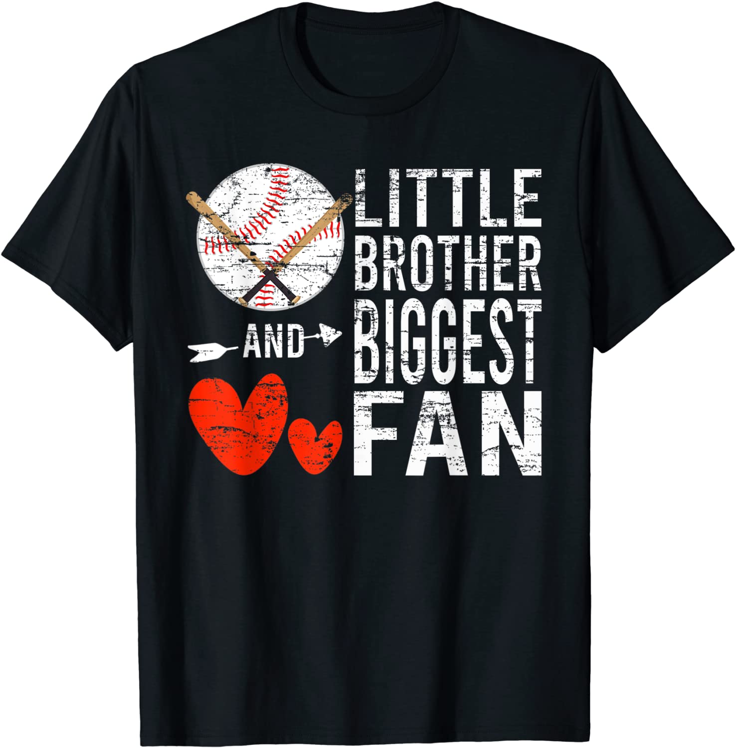 Vintage Little Brother And Biggest Fan Sport Baseball Player T-Shirt
