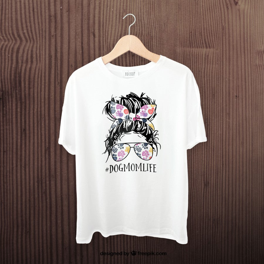 Dog Mom Life Messy Bun Hair Mothers Day Women Animal Tees T-Shirt