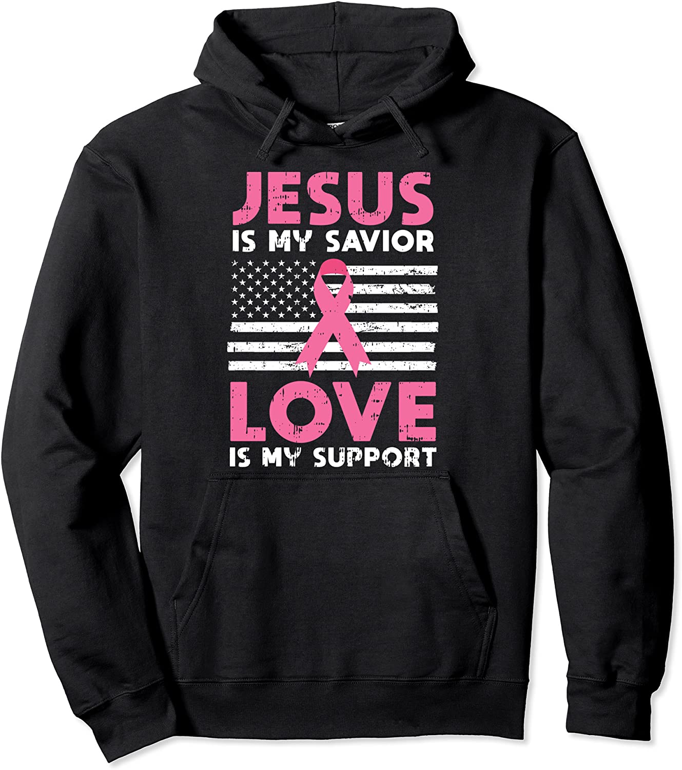 Christian US Flag Pink Cool Breast Cancer Awareness Gifts Pullover Hoodie