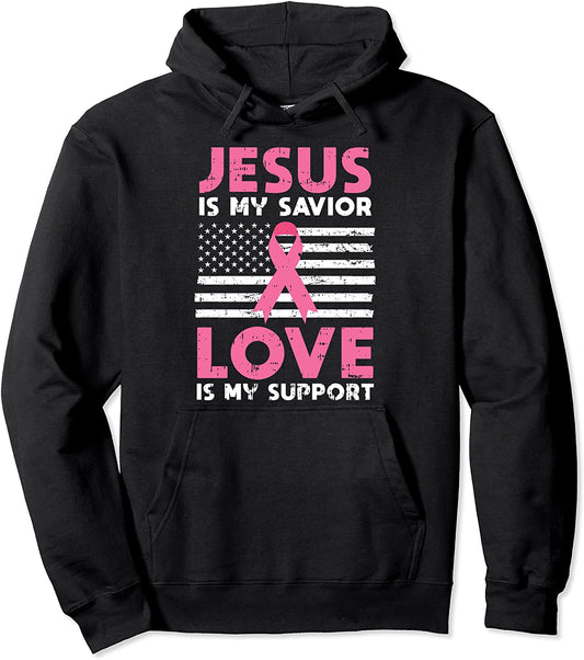 Christian US Flag Pink Cool Breast Cancer Awareness Gifts Pullover Hoodie