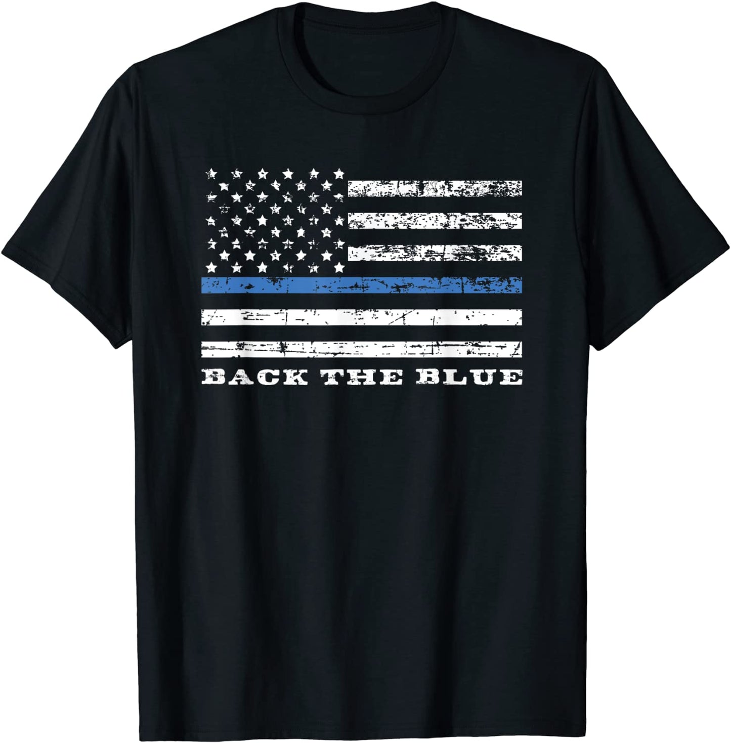 Back the Blue Thin Blue Line American Flag Police Support T-Shirt
